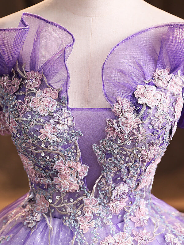 Prom Dress 2025 Lavender Sparkly Tulle Quinceanera Dresses Beaded Princess Dresses 21376-unique elegant Prom Dresses-Lavender-Custom Size-vigocouture