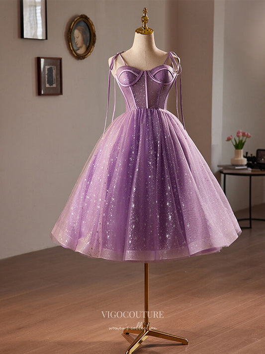 Short Prom Dresses 2025 Lavender Starry Tulle Hoco 2024 Spaghetti Strap Back to School Dress hc351-Prom Dresses-vigocouture-Lavender-Custom Size-vigocouture