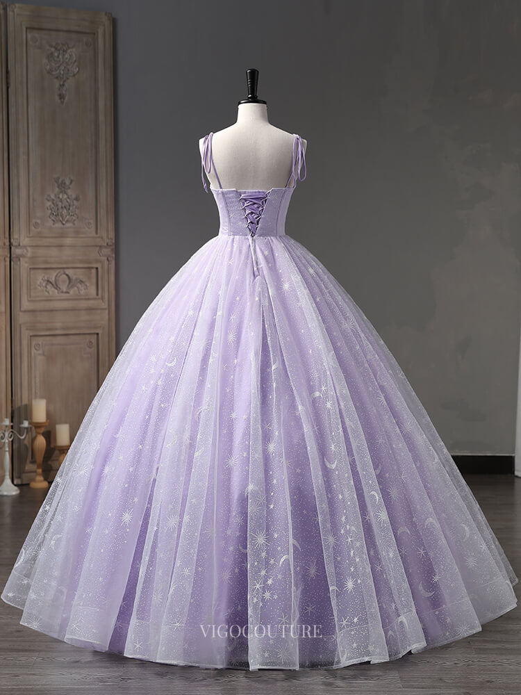 Prom Dresses 2025 to impress Lavender Starry Tulle Prom Dresses with Spaghetti Strap, Quinceanera Dresses BG058-vigocouture-vigocouture