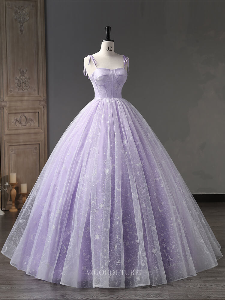 Prom Dresses 2025 to impress Lavender Starry Tulle Prom Dresses with Spaghetti Strap, Quinceanera Dresses BG058-vigocouture-vigocouture