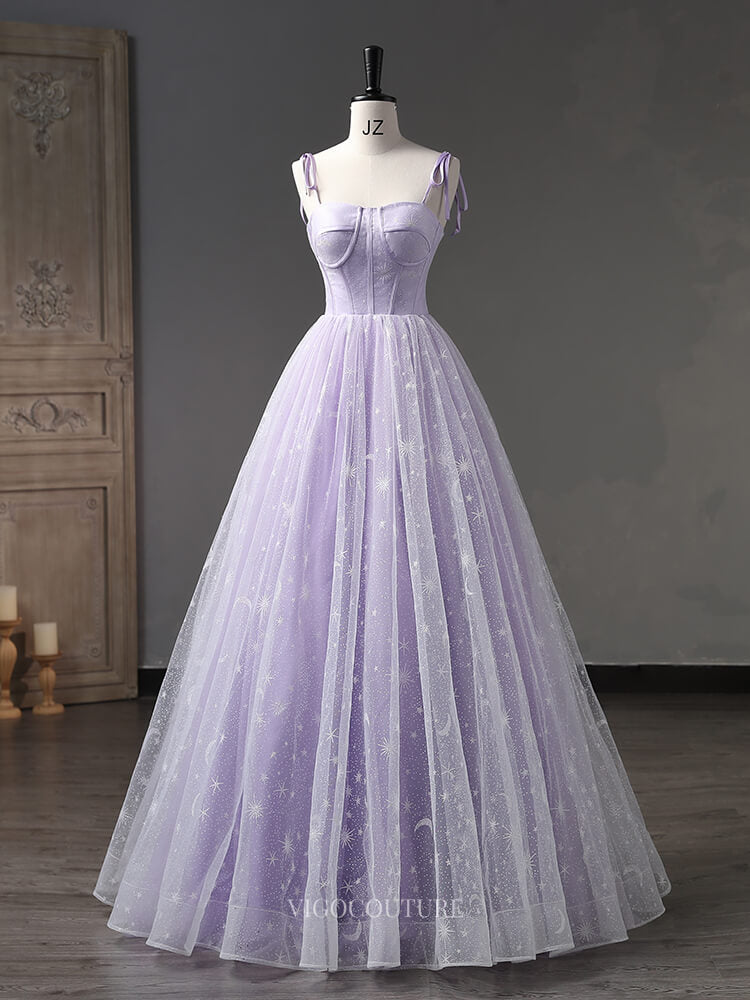 Prom Dresses 2025 to impress Lavender Starry Tulle Prom Dresses with Spaghetti Strap, Quinceanera Dresses BG058-vigocouture-vigocouture