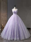 Prom Dresses 2025 to impress Lavender Starry Tulle Prom Dresses with Spaghetti Strap, Quinceanera Dresses BG058-vigocouture-Lavender-Custom Size-vigocouture