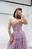 Prom Dress 2025 Lavender Strapless Prom Dress with Beaded Lace Applique Bodice and Ruffled Bottom 22251-unique elegant Prom Dresses-Lavender-US2-vigocouture