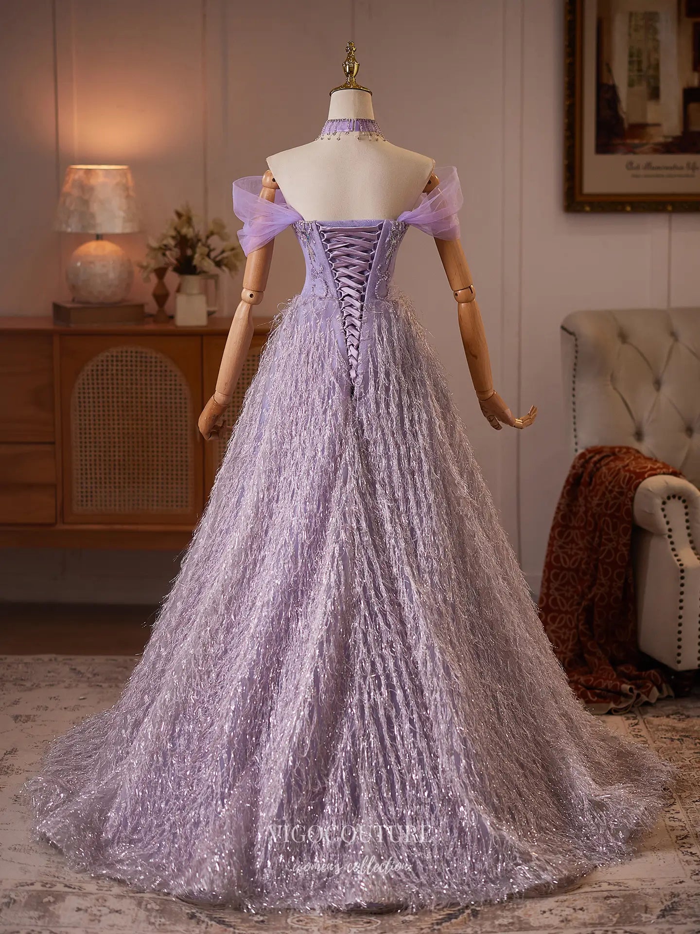 Prom Dresses 2025 to impress Lavender Tinsel Fringe Formal Dress with Rhinestone Beaded Bodice - 26132-vigocouture-vigocouture