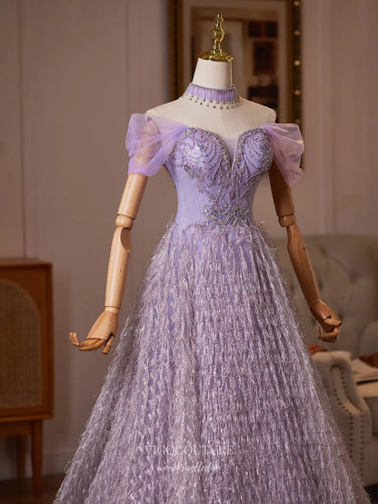 Prom Dresses 2025 to impress Lavender Tinsel Fringe Formal Dress with Rhinestone Beaded Bodice - 26132-vigocouture-vigocouture