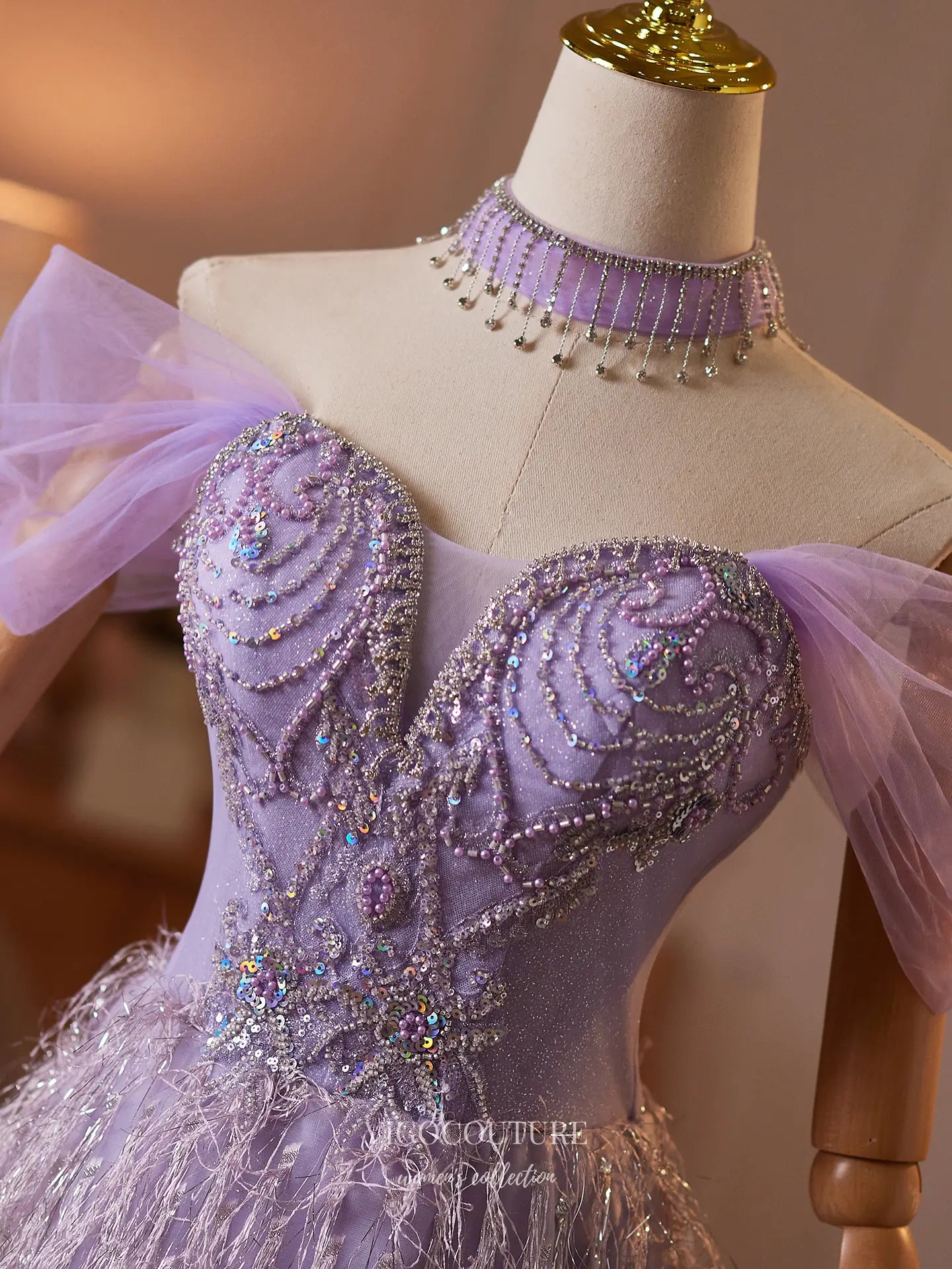 Prom Dresses 2025 to impress Lavender Tinsel Fringe Formal Dress with Rhinestone Beaded Bodice - 26132-vigocouture-vigocouture