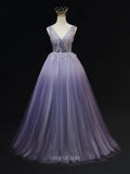 Prom Dresses 2025 to impress Lavender Tulle Prom Dresses with Lace Applique, V-Neck, Formal Dresses SU067-vigocouture-Lavender-Custom Size-vigocouture