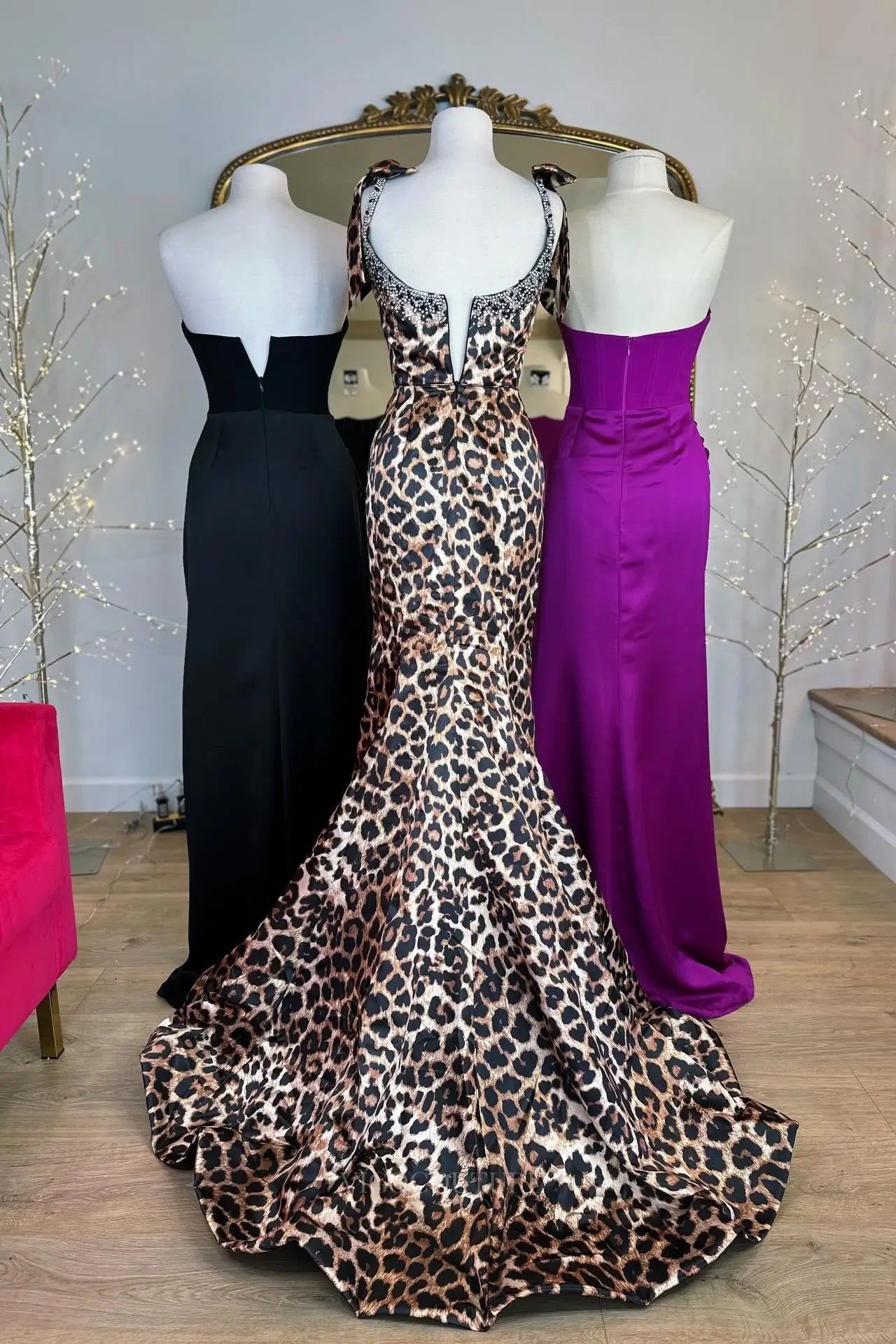 Leopard Print Mermaid Prom Dress with High Slit – 26109 – vigocouture