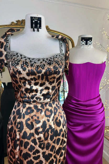 Prom Dresses 2025 to impress Leopard Print Mermaid Prom Dress with Beaded Neckline, Tie Straps & High Slit – 26109-vigocouture-vigocouture