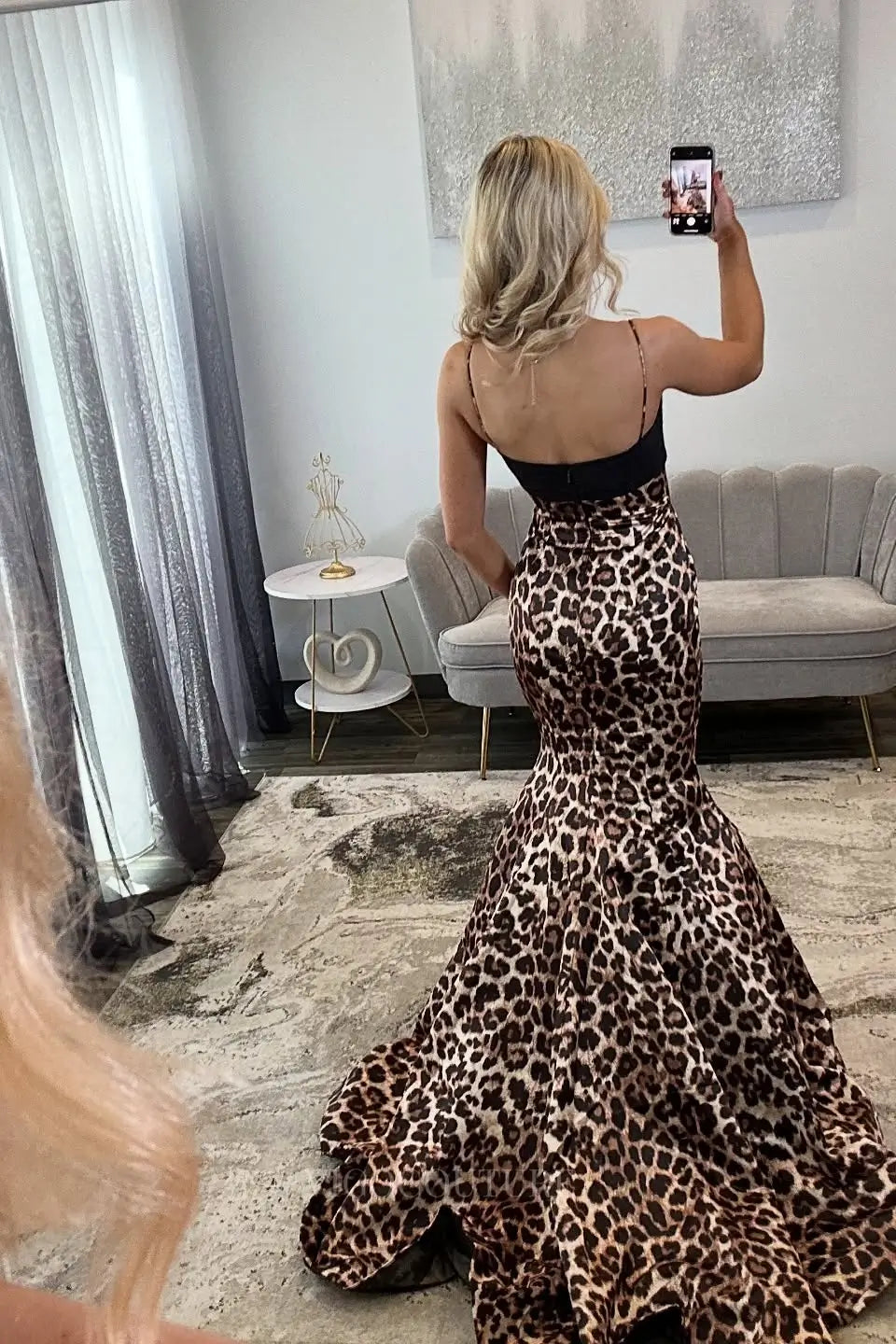 open lace back dress Portia & Scarlett Leopard Print Mermaid Prom Dress PS26023 main image 1