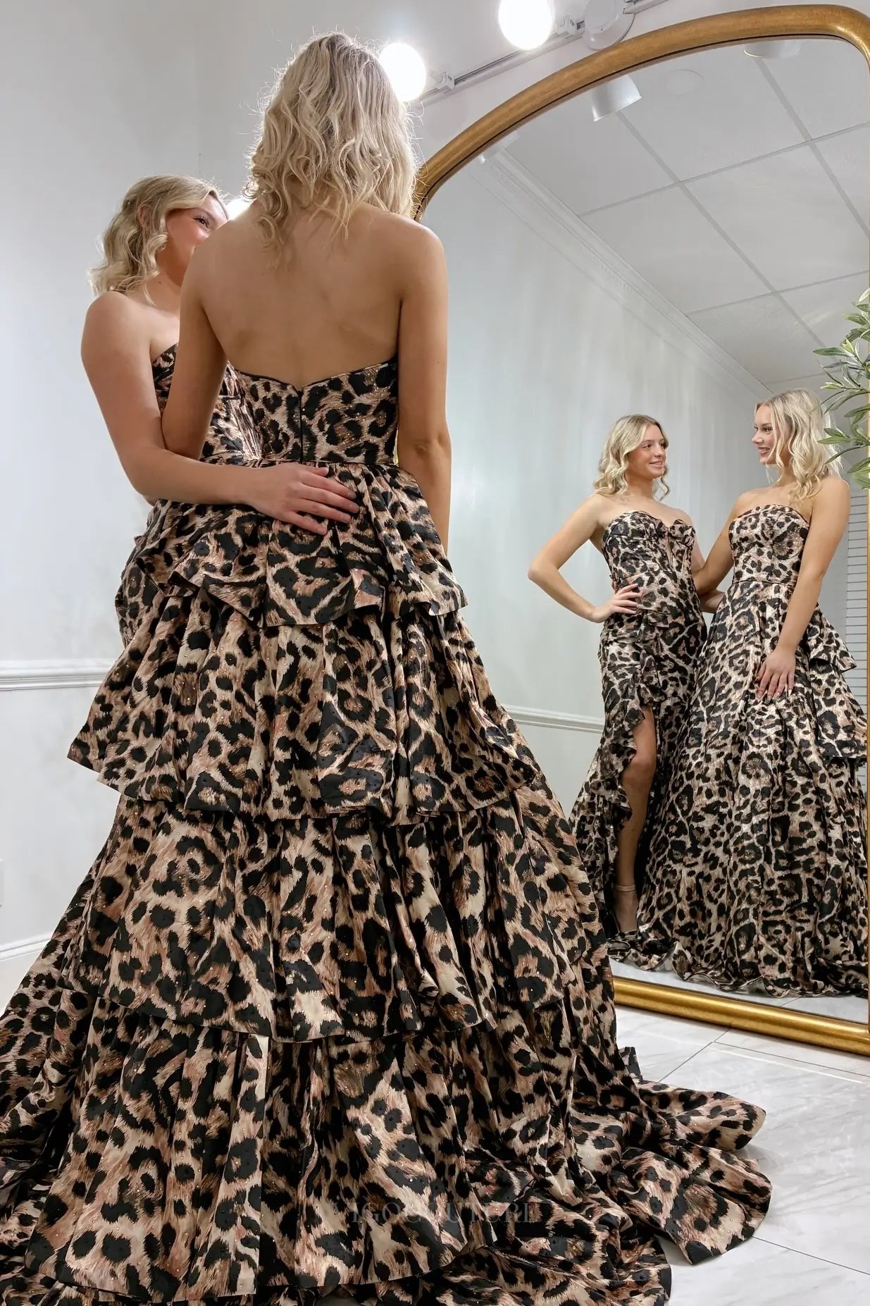cheetah print dresses for prom Sweetheart Ball Gown Leopard Tiered luladress a leopard Rachel Allan Prom Dresses|Shimmer Boutique