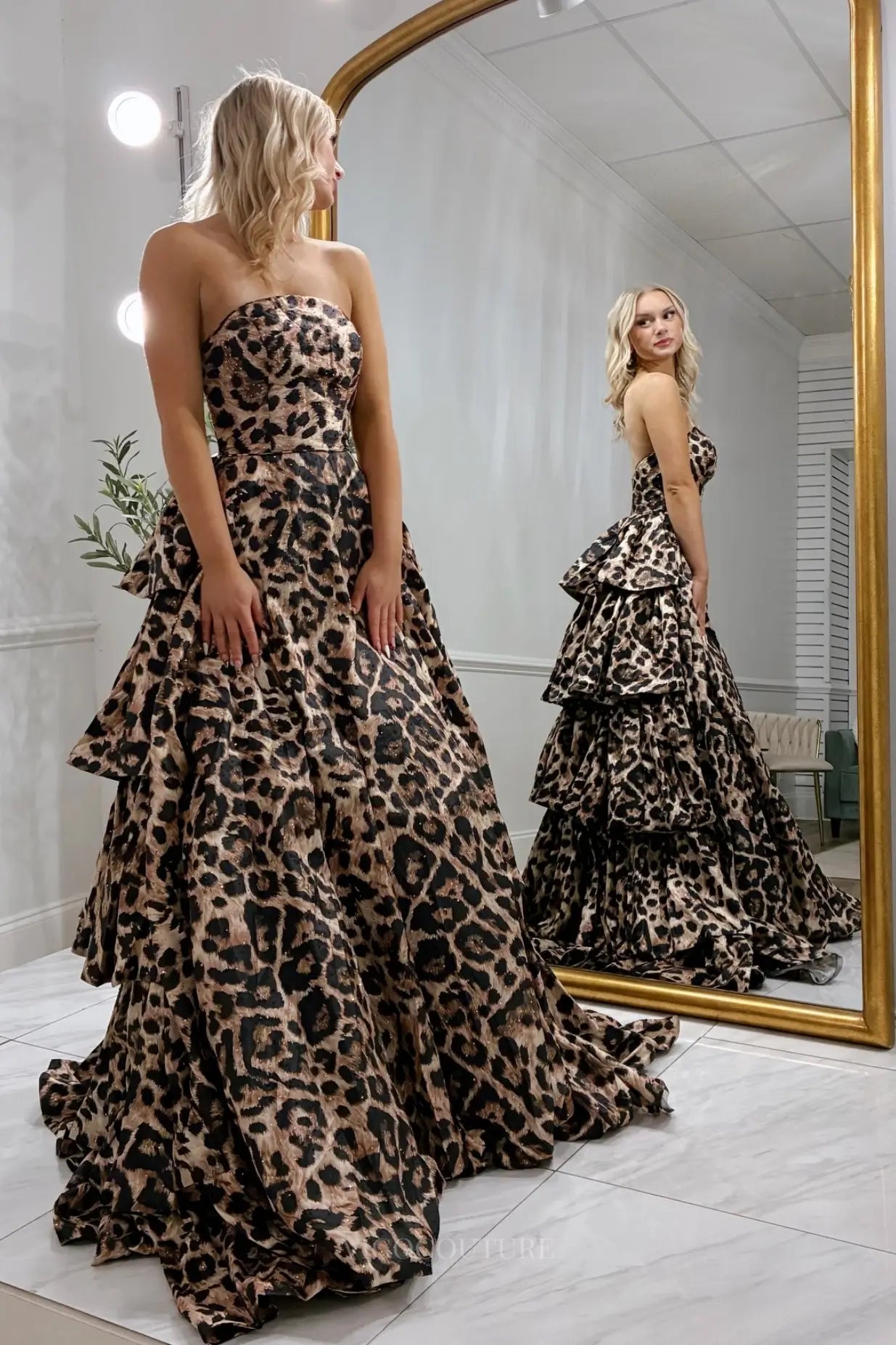 Leopard Print Strapless Corset Ball Gown Prom Dress – FP017 – vigocouture