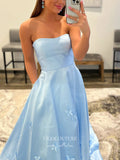 Prom Dress 2025 Light Blue 3D Flowers Prom Dresses With Pockets Strapless Evening Dress 21566-unique elegant Prom Dresses-Light Blue-US2-vigocouture