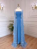 Light Blue Beaded Convertible Prom Dresses Sheath Mother of the Bride Dress 22116