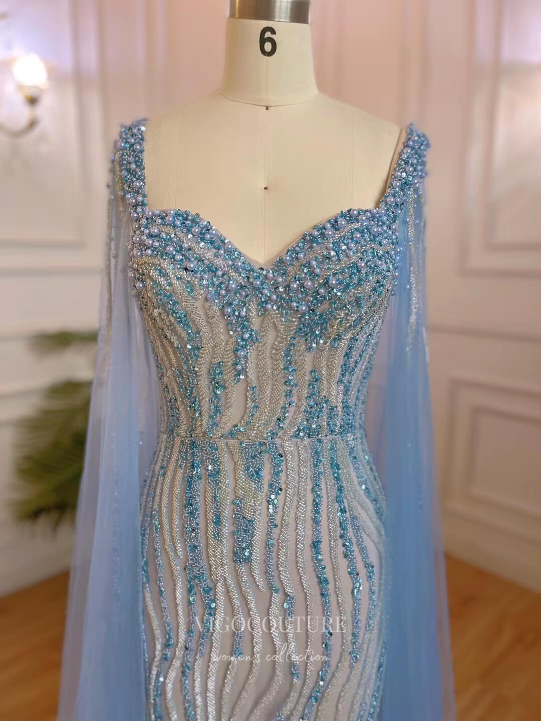 Light Blue Beaded Prom Dresses Cape Sleeve 1920s Pageant Dress 22123 - Light Blue / US4 Light Blue Beaded Prom Dresses Cape Sleeve 1920s Pageant Dress 22123 - Light Blue / US4