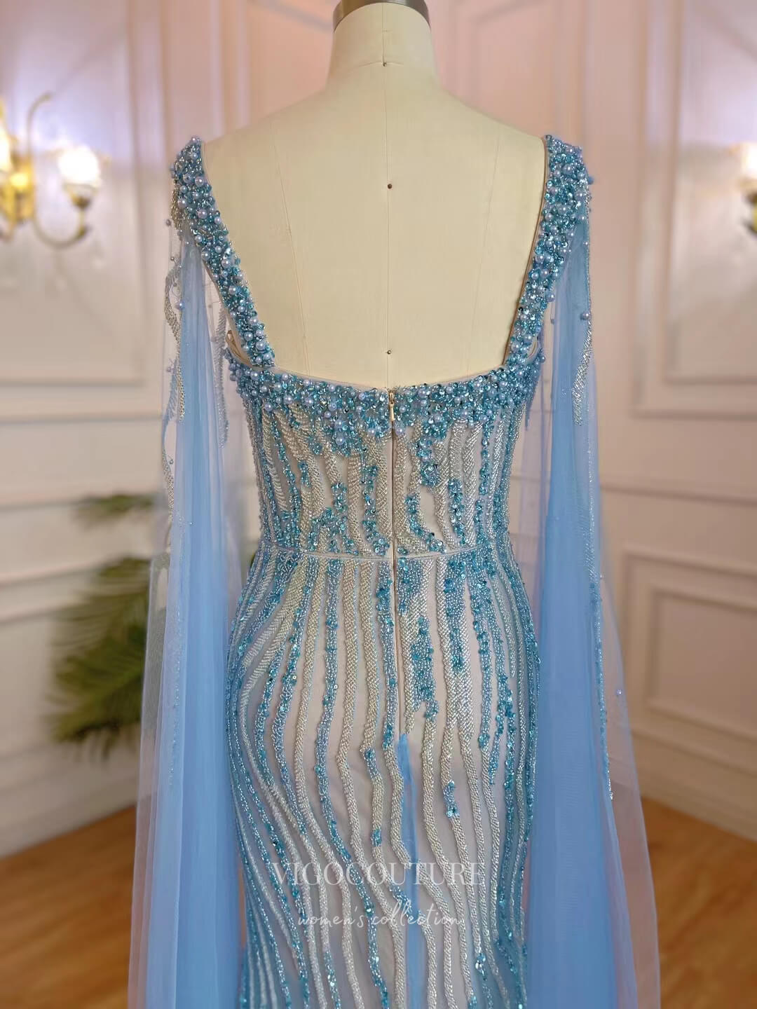 Prom Dress 2025 Light Blue Beaded Prom Dresses Cape Sleeve 1920s Pageant Dress 22123-unique elegant Prom Dresses-Light Blue-US2-vigocouture