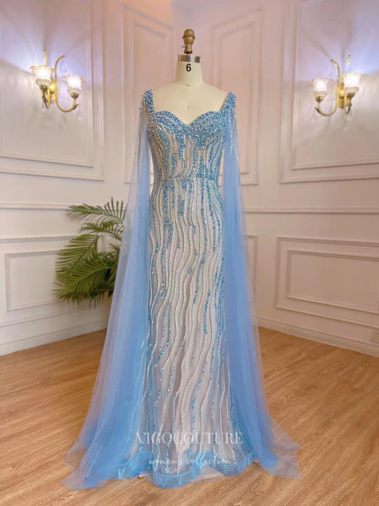 Prom Dress 2025 Light Blue Beaded Prom Dresses Cape Sleeve 1920s Pageant Dress 22123-unique elegant Prom Dresses-Light Blue-US2-vigocouture