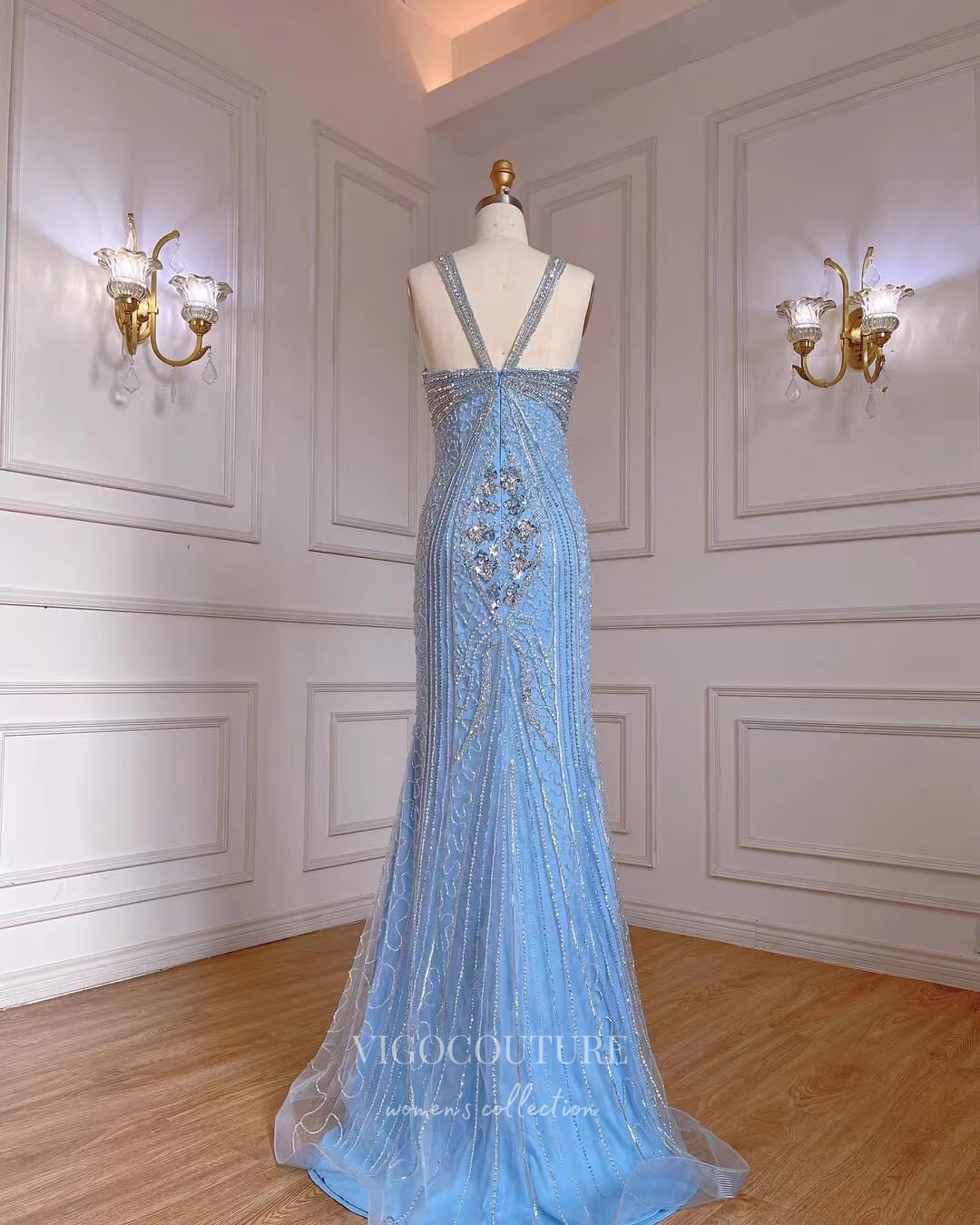 Light Blue Beaded Prom Dresses Sheath 20s Evening Dress 22120 vigocouture Light Blue Beaded Prom Dresses Sheath 20s Evening Dress 22120 vigocouture