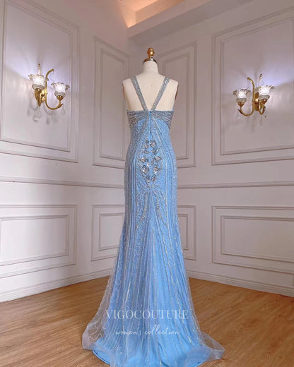 Light Blue Beaded Prom Dresses Sheath 20s Evening Dress 22120 Light Blue / US14 Light Blue Beaded Prom Dresses Sheath 20s Evening Dress 22120 Light Blue / US14