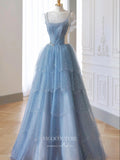 Light Blue Beaded Prom Dresses Spaghetti Strap Formal Dresses 21178