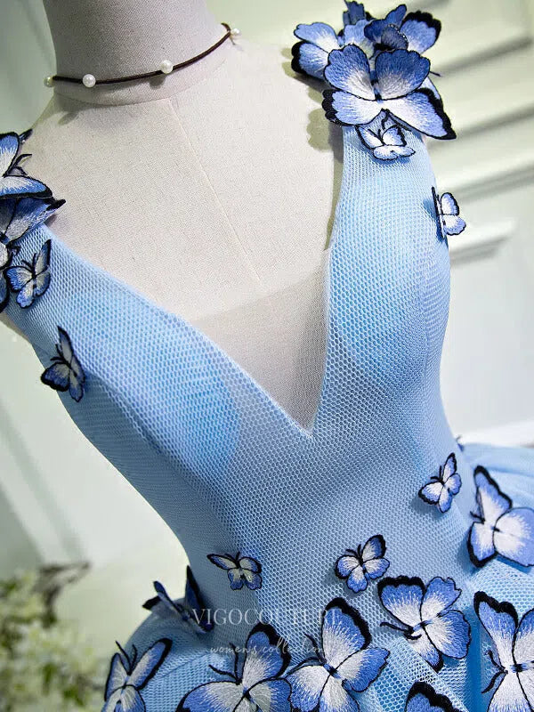 A Line V Neck Short Blue Prom Dresses with Butterfly, Short Blue Formal Homecoming Dresses, US 16 / Blue as Pics / No Rush A Line V Neck Short Blue Prom Dresses with Butterfly, Short Blue Formal Homecoming Dresses, US 16 / Blue as Pics / No Rush