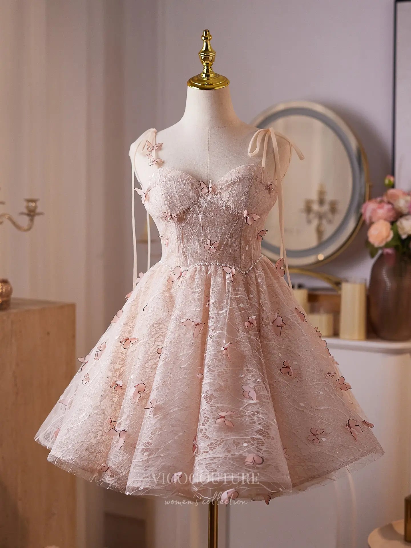 Prom Dresses 2025 to impress Light Blue Butterfly Mini Homecoming Dress with Sparkly Lace Bodice, Pearl Waistline & Lace-Up Back – 26002-vigocouture-vigocouture