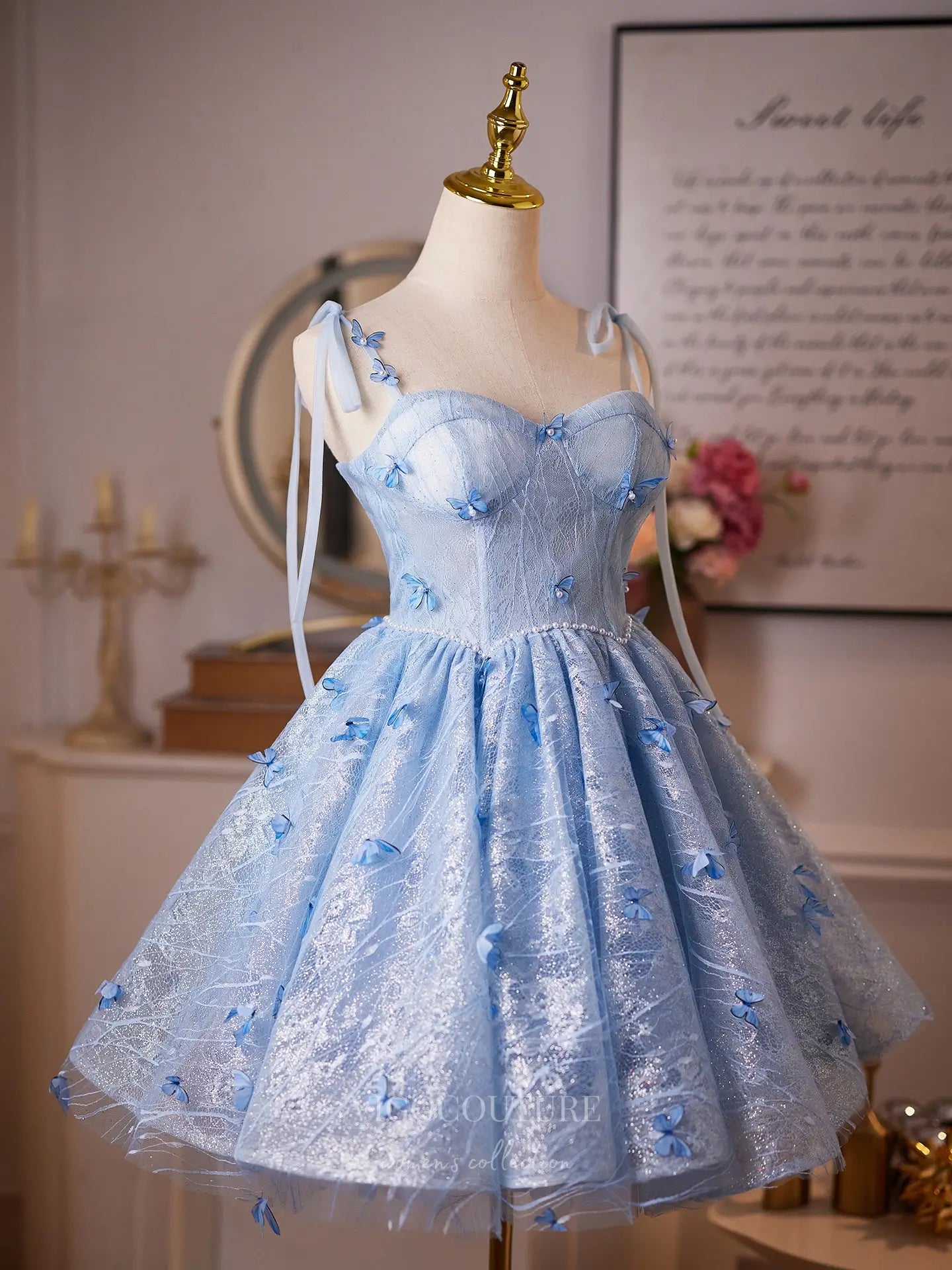 Prom Dresses 2025 to impress Light Blue Butterfly Mini Homecoming Dress with Sparkly Lace Bodice, Pearl Waistline & Lace-Up Back – 26002-vigocouture-vigocouture