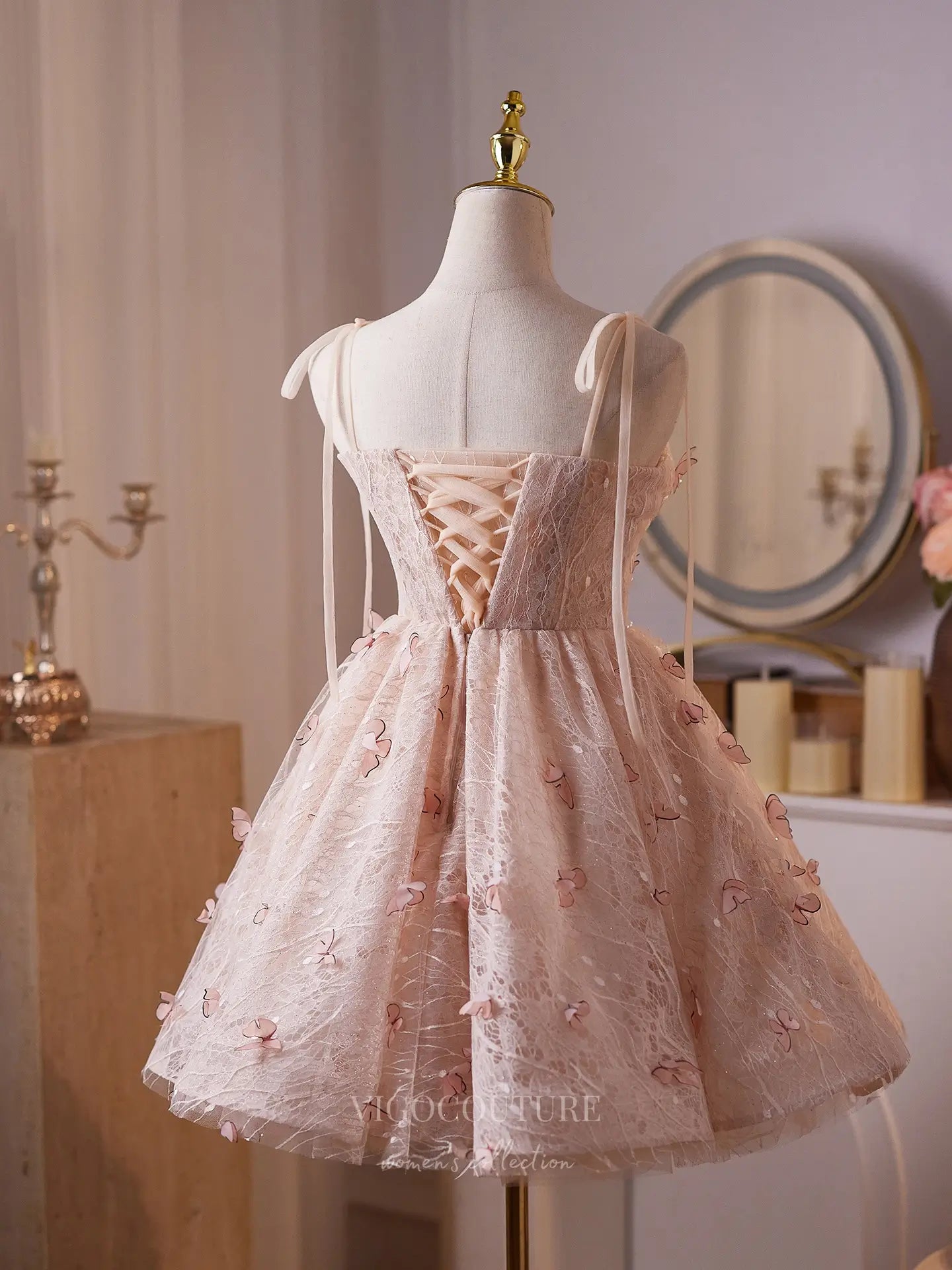 Prom Dresses 2025 to impress Light Blue Butterfly Mini Homecoming Dress with Sparkly Lace Bodice, Pearl Waistline & Lace-Up Back – 26002-vigocouture-vigocouture