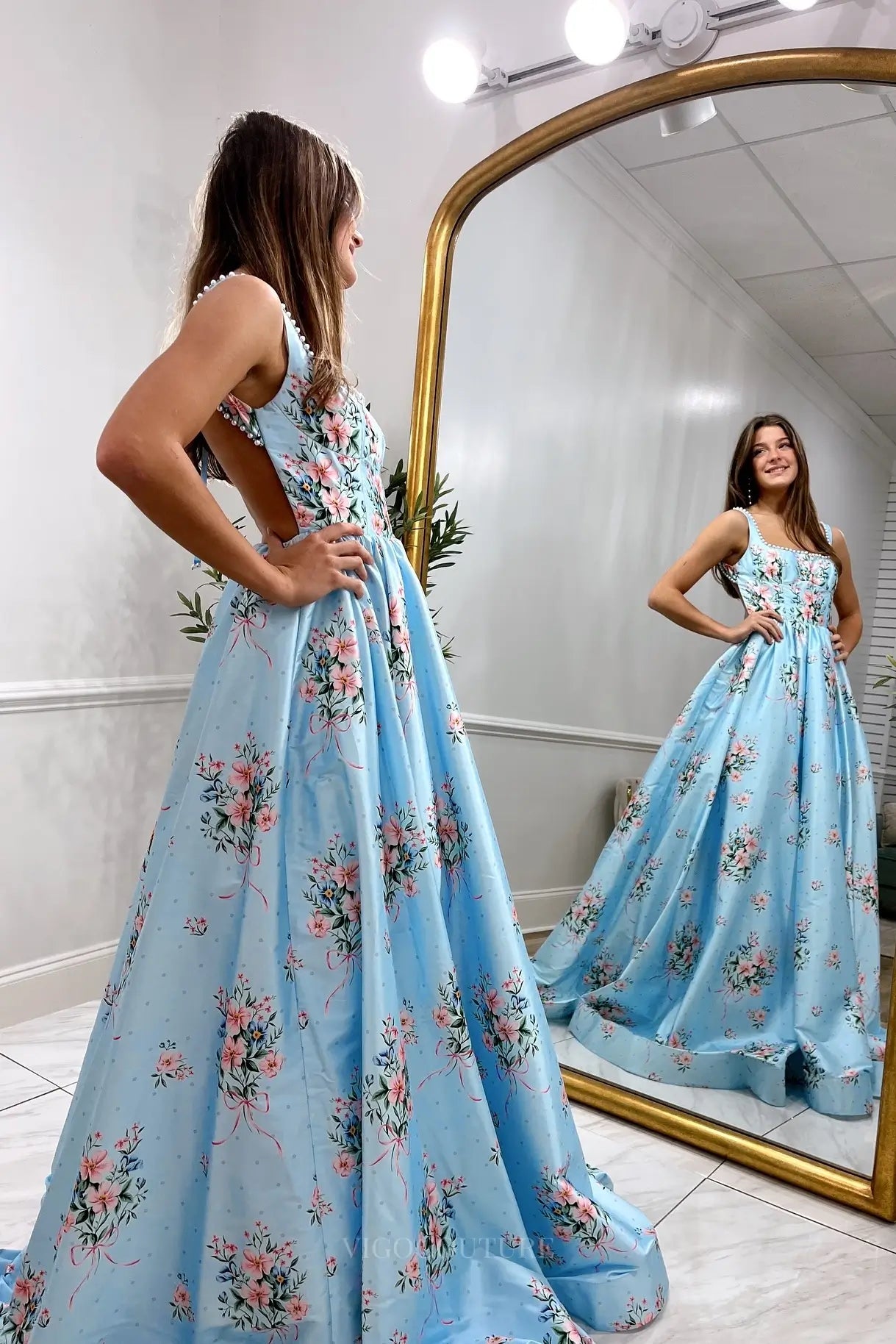 blue flower prom dress Off the Shoulder A-Line Tulle Lace Sweetheart 3D Flowers Dresses,MP454 giving the gown a romantic A-Line Strapless Blue Floral Print