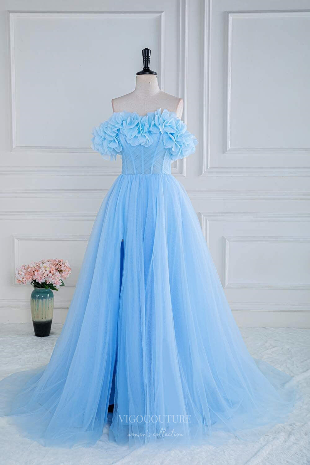 Prom Dress 2025 Light Blue Floral Cheap Prom Dresses with Slit Strapless Boned Bodice 24366-unique elegant Prom Dresses-Light Blue-Custom Size-vigocouture