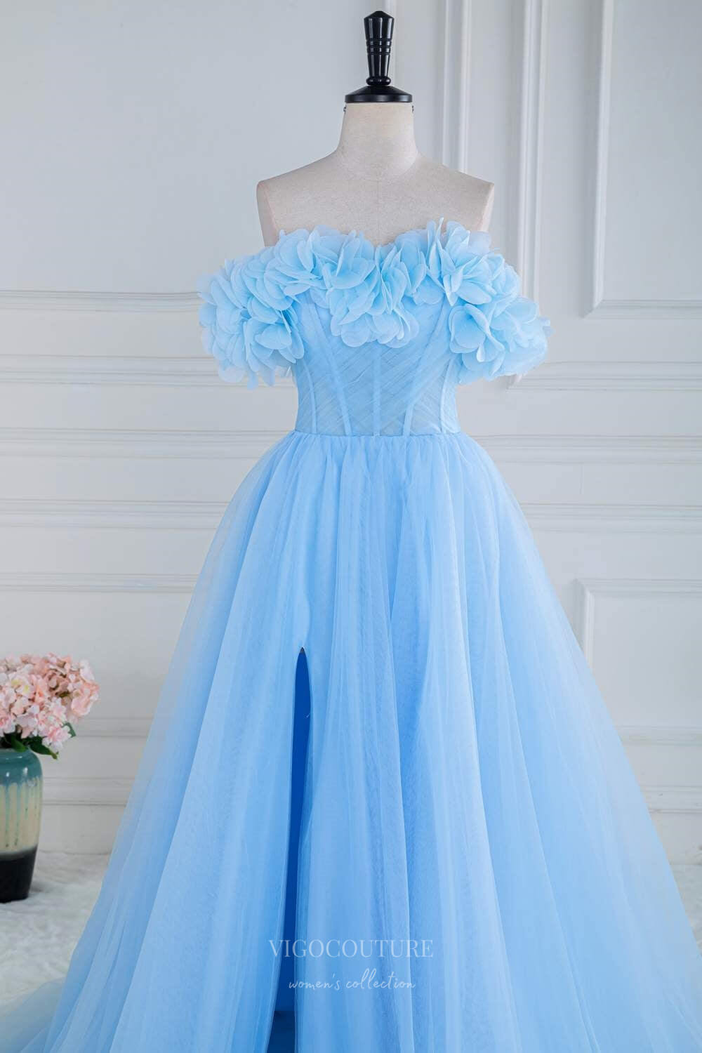 Prom Dress 2025 Light Blue Floral Cheap Prom Dresses with Slit Strapless Boned Bodice 24366-unique elegant Prom Dresses-Light Blue-Custom Size-vigocouture