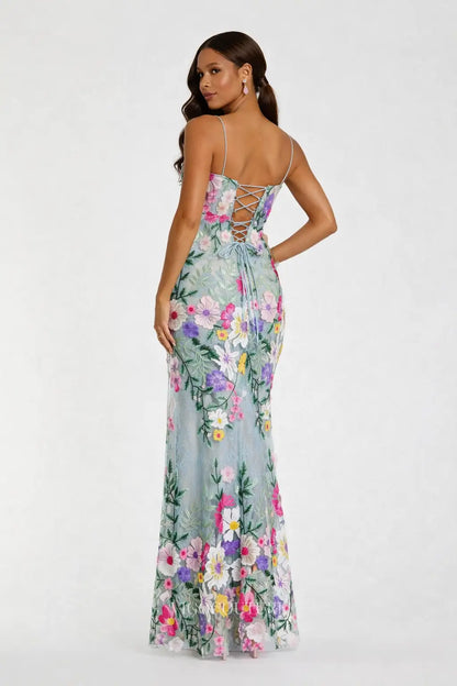 Prom Dresses 2025 to impress Light Blue Floral Embroidered Prom Dress with Sweetheart Neckline, Spaghetti Strap & Corset Back - VG005-vigocouture-vigocouture