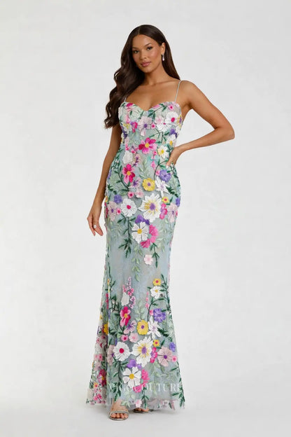 Prom Dresses 2025 to impress Light Blue Floral Embroidered Prom Dress with Sweetheart Neckline, Spaghetti Strap & Corset Back - VG005-vigocouture-vigocouture