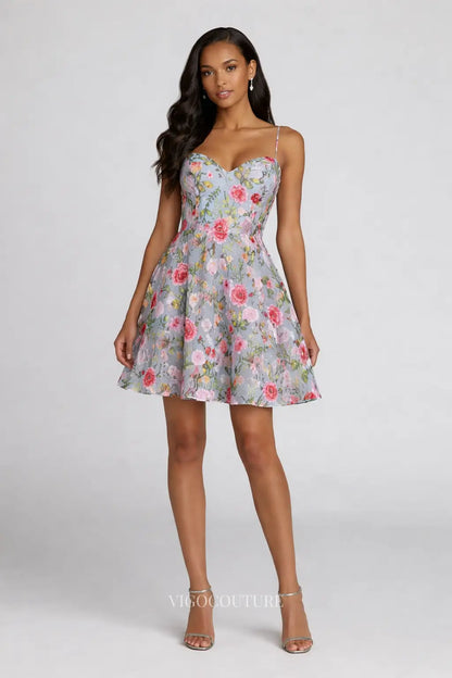 Prom Dresses 2025 to impress Light Blue Floral Homecoming Dress with Sweetheart Neck & Spaghetti Straps - VG015-vigocouture-vigocouture
