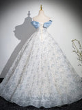 Prom Dress 2025 Light Blue Floral Lace Quinceanera Dresses Off the Shoulder Prom Ball Gown 25075-unique elegant Prom Dresses-Light Blue-Custom Size-vigocouture