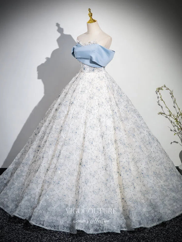 Prom Dress 2025 Light Blue Floral Lace Quinceanera Dresses Off the Shoulder Prom Ball Gown 25075-unique elegant Prom Dresses-Light Blue-Custom Size-vigocouture