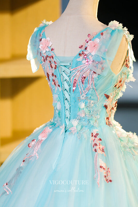 Light Blue Floral Prom Dresses Lace Applique Quinceanera Dress 22351 Light Blue / 24W / A-Line Light Blue Floral Prom Dresses Lace Applique Quinceanera Dress 22351 Light Blue / 24W / A-Line