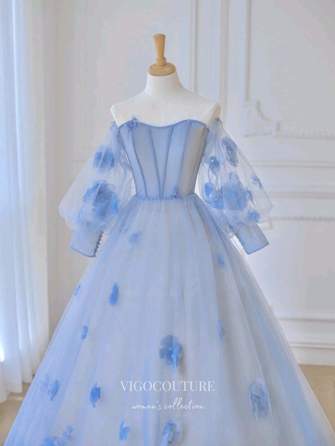 Prom Dress 2025 Light Blue Floral Quinceanera Dresses Long Sleeve Sweet 15 Dresses 21163-unique elegant Prom Dresses-Light Blue-Custom Size-vigocouture