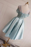 Short Prom Dresses 2025 Light Blue Homecoming Dress Pink Satin Lace Hoco Dress hc056-Prom Dresses-vigocouture-vigocouture