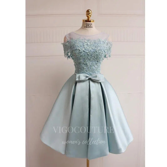 Short Prom Dresses 2025 Light Blue Homecoming Dress Pink Satin Lace Hoco Dress hc056-Prom Dresses-vigocouture-Light Blue-US2-vigocouture