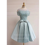 Light Blue Homecoming Dress Pink Satin Lace Hoco Dress hc056