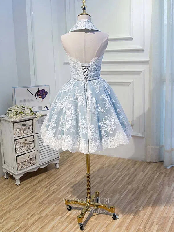 Short Prom Dresses 2025 Light Blue Homecoming Dresses Lace Applique Dama Dresses hc086-Prom Dresses-vigocouture-vigocouture