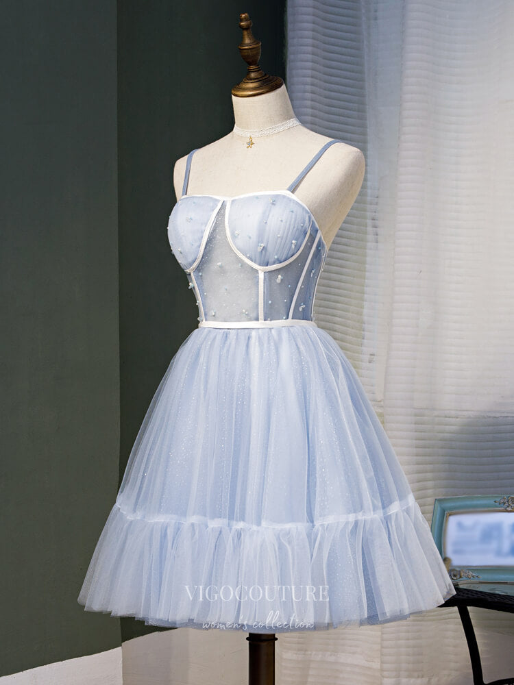 Light Blue Homecoming Dresses Spaghetti Strap Dama Dresses hc081 - Light Blue / 26W Light Blue Homecoming Dresses Spaghetti Strap Dama Dresses hc081 - Light Blue / 26W