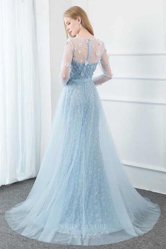 Prom Dress 2025 Light Blue Lace 3D Flower Prom Dress 20780-unique elegant Prom Dresses-Light Blue-US2-vigocouture