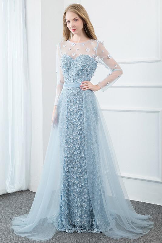 Prom Dress 2025 Light Blue Lace 3D Flower Prom Dress 20780-unique elegant Prom Dresses-Light Blue-US2-vigocouture