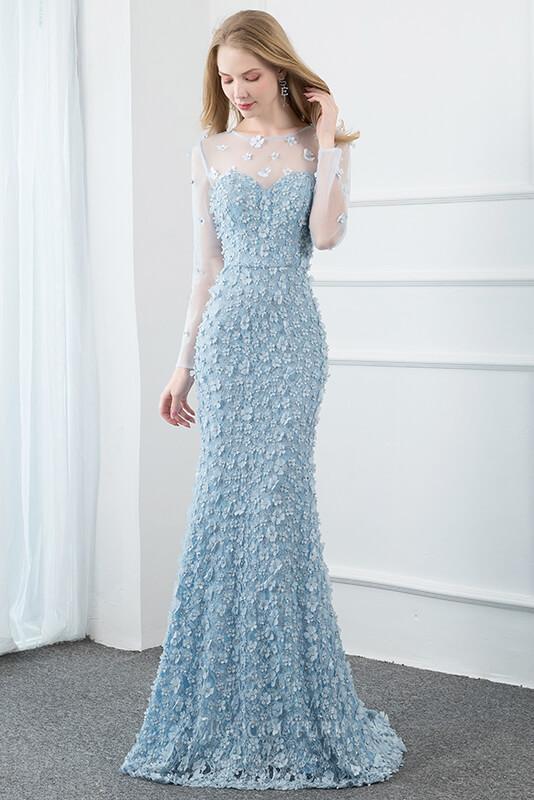 Prom Dress 2025 Light Blue Lace 3D Flower Prom Dress 20780-unique elegant Prom Dresses-Light Blue-US2-vigocouture