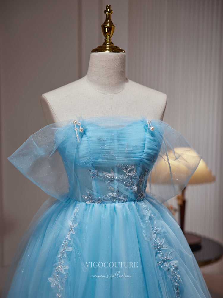 Light Blue Lace Applique Homecoming Dress Off the Shoulder Graduation vigocouture Light Blue Lace Applique Homecoming Dress Off the Shoulder Graduation vigocouture