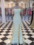 Prom Dress 2025 Light Blue Lace Applique Prom Dress With Slit Strapless Mermaid Evening Dresses 20595-unique elegant Prom Dresses-Yellow-US2-vigocouture