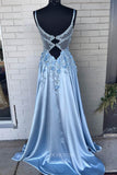 Prom Dress 2025 Light Blue Lace Applique Prom Dresses Spaghetti Strap Formal Dress 21961-unique elegant Prom Dresses-Light Blue-US2-vigocouture