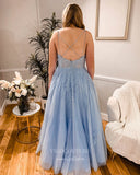 Prom Dress 2025 Light Blue Lace Applique Prom Dresses Spaghetti Strap Formal Dress 22005-unique elegant Prom Dresses-Light Blue-US2-vigocouture